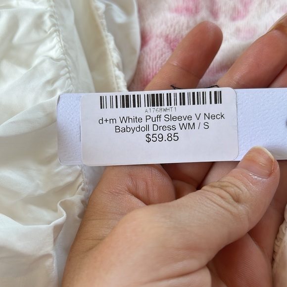 White puff sleeve v neck babydoll dress - Picture 3 of 5